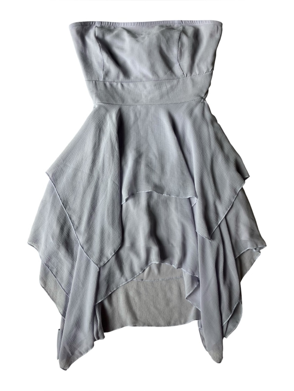 FOREVER 21 LILAC ASYMMETRICAL STRAPLESS BACKLESS WATERFALL DRESS LARGE WOMENS